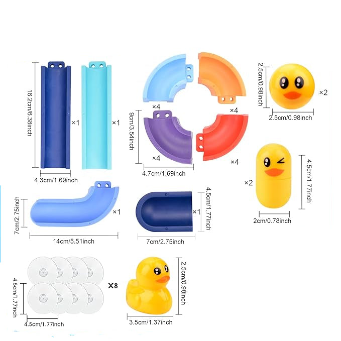 Zabawka do kąpieli ze zjeżdżalnią dla maluchów | Tor do samodzielnego montażu z przyssawkami i toczącymi się kaczkami do zabawy w kąpieli