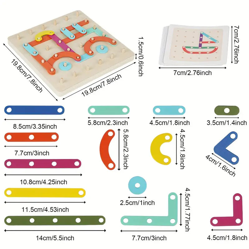 Puzzle Montessori z kołkami dla dzieci ⎜ Kreatywna zabawka do dopasowywania kształtów z literami i cyframi do nauki wczesnej.