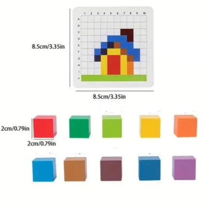 Drewniana gra logiczna dla dzieci | Kolorowe klocki do sortowania z siatką do logiki i dopasowywania wzorów