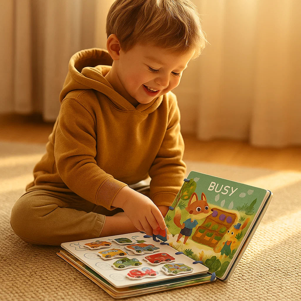 Książka edukacyjna dla maluchów ⎜ Interaktywna książka z naklejkami wielokrotnego użytku do wczesnej nauki i zabawy