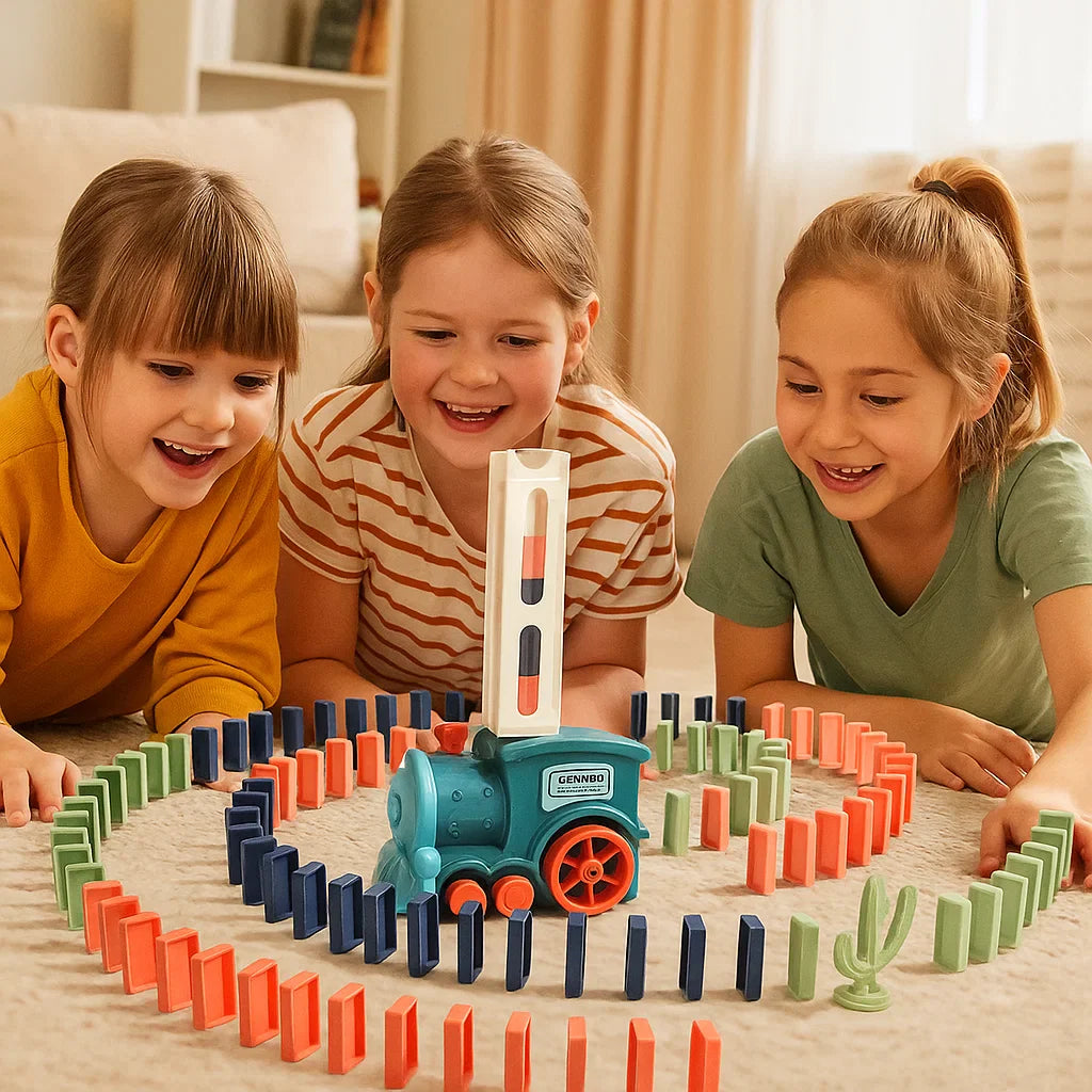 Zabawka kolejowa domino dla dzieci | Automatyczne układanie torów ze światłami i dźwiękiem dla kreatywnej zabawy edukacyjnej