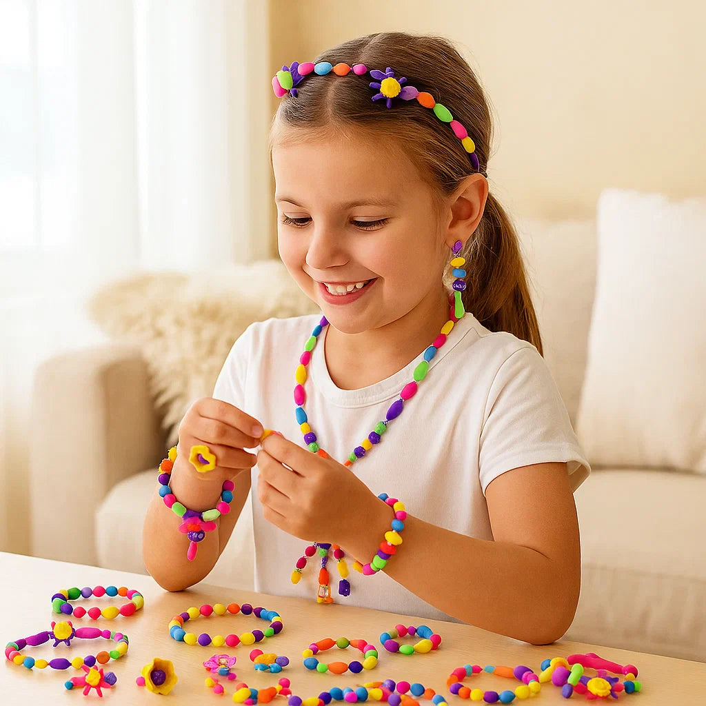 Zestaw koralików pop dla dzieci | Kolorowy zestaw biżuterii DIY do kreatywnej zabawy i rozwoju umiejętności motorycznych