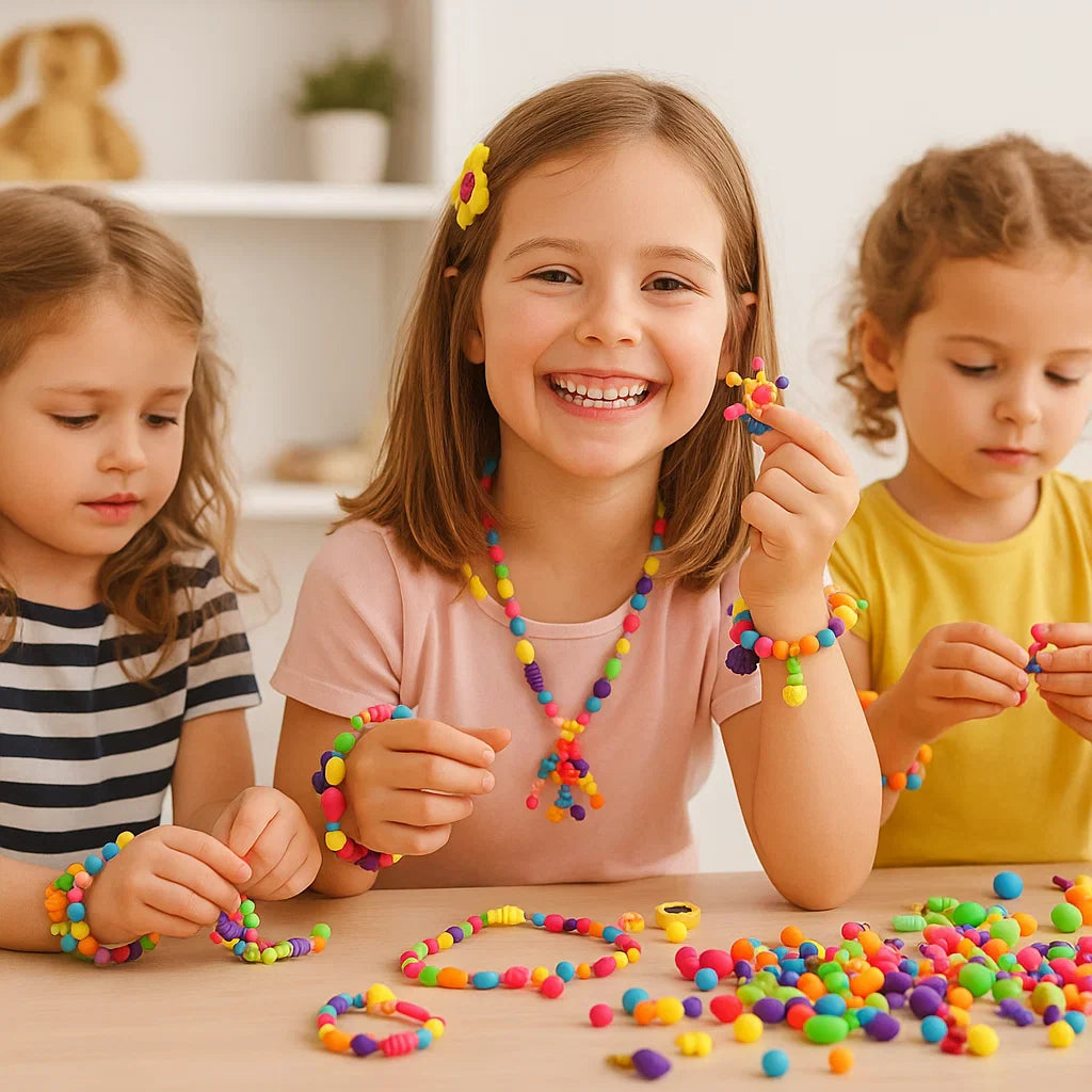 Zestaw koralików pop dla dzieci | Kolorowy zestaw biżuterii DIY do kreatywnej zabawy i rozwoju umiejętności motorycznych