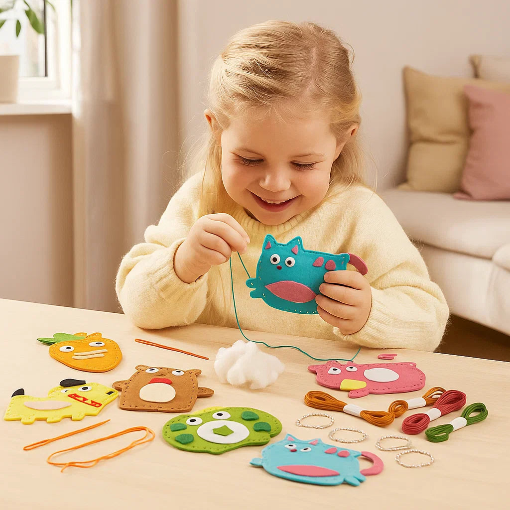Diy zestaw do szycia filcowych zwierzątek dla dzieci | Zabawny zestaw rzemieślniczy do koordynacji ręka - oko i kreatywnego rozwijania umiejętności
