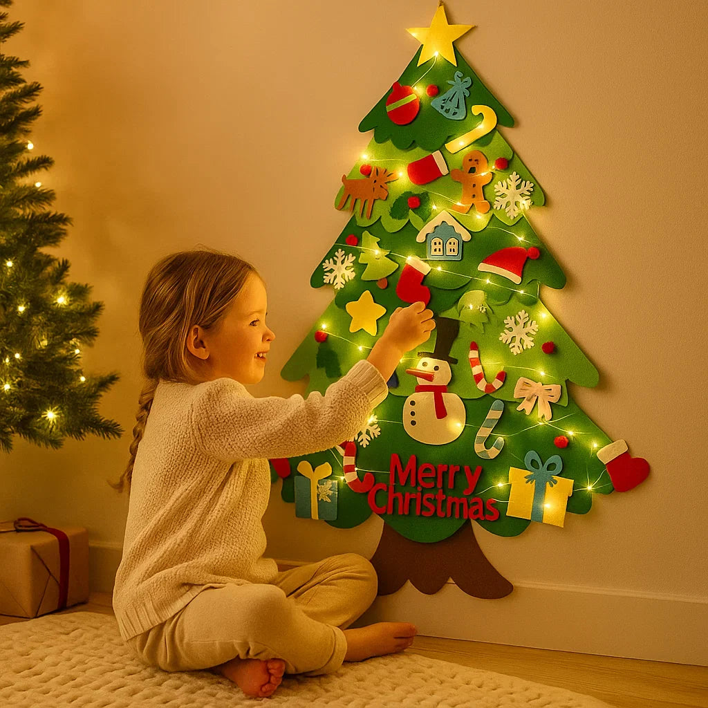 Diy filcowa choinka dla dzieci | Bezpieczna dekoracja ścienna ze zdejmowanymi ozdobami do świątecznej zabawy