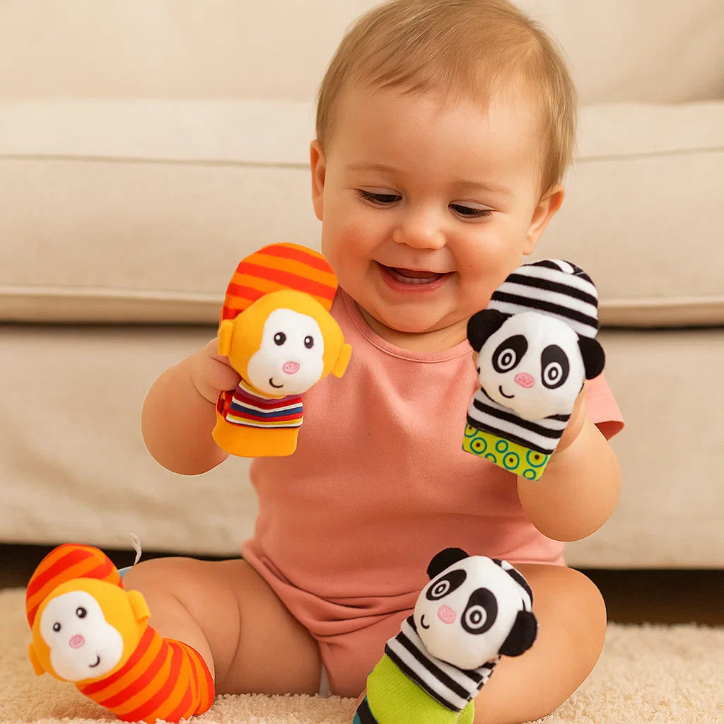Zestaw grzechotek i skarpetek dla niemowląt | Kolorowe zabawki sensoryczne do wczesnej nauki i rozwoju umiejętności motorycznych