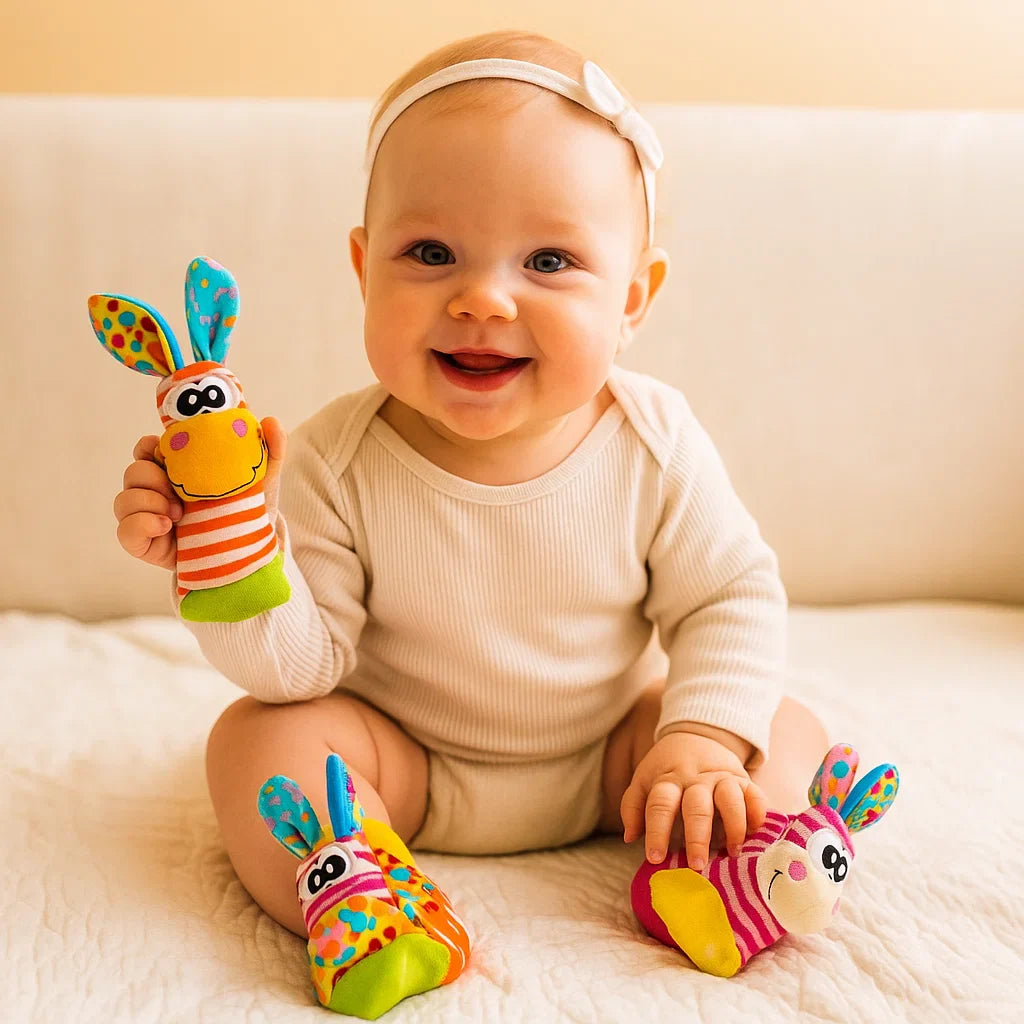 Zestaw grzechotek i skarpetek dla niemowląt | Kolorowe zabawki sensoryczne do wczesnej nauki i rozwoju umiejętności motorycznych