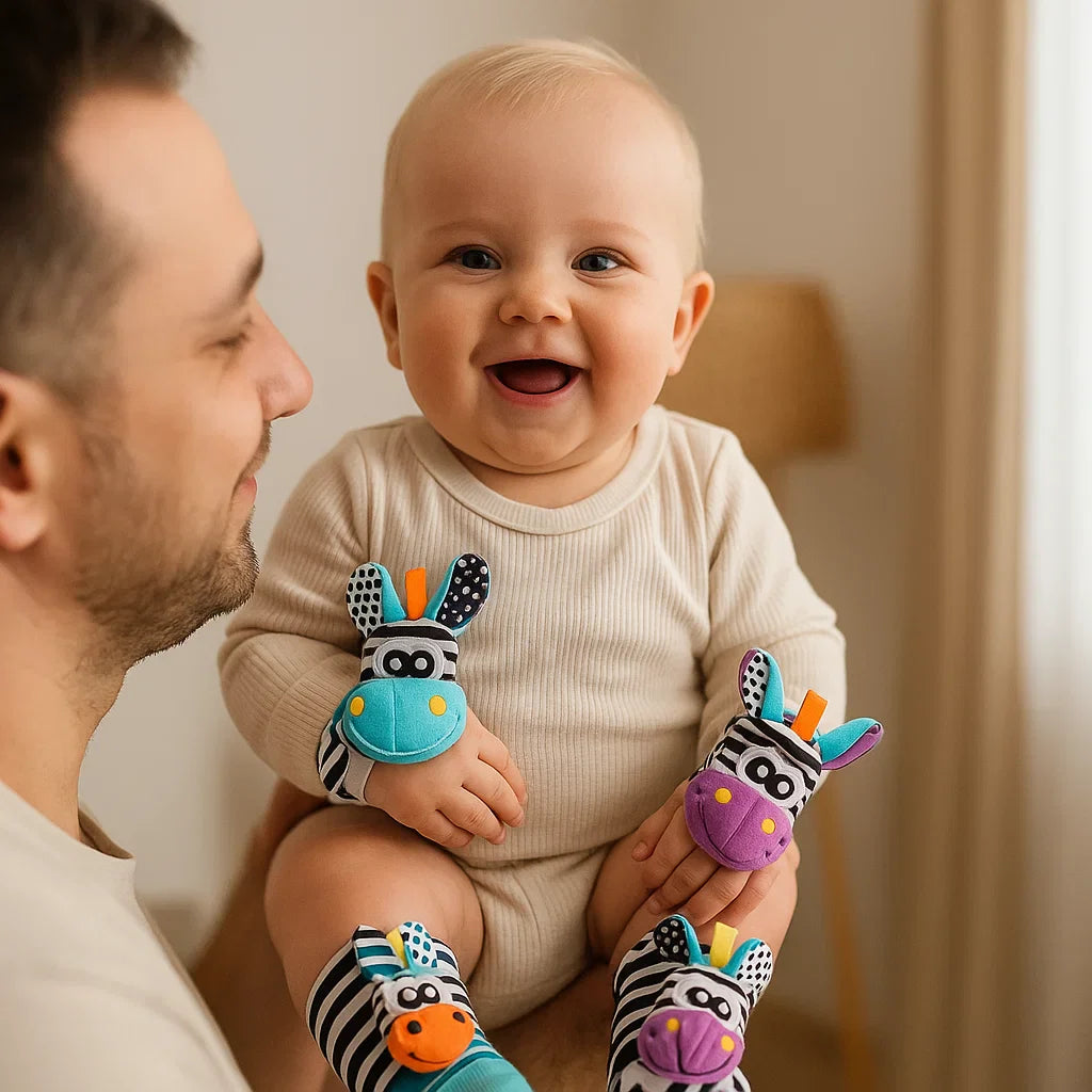 Zestaw grzechotek i skarpetek dla niemowląt | Kolorowe zabawki sensoryczne do wczesnej nauki i rozwoju umiejętności motorycznych