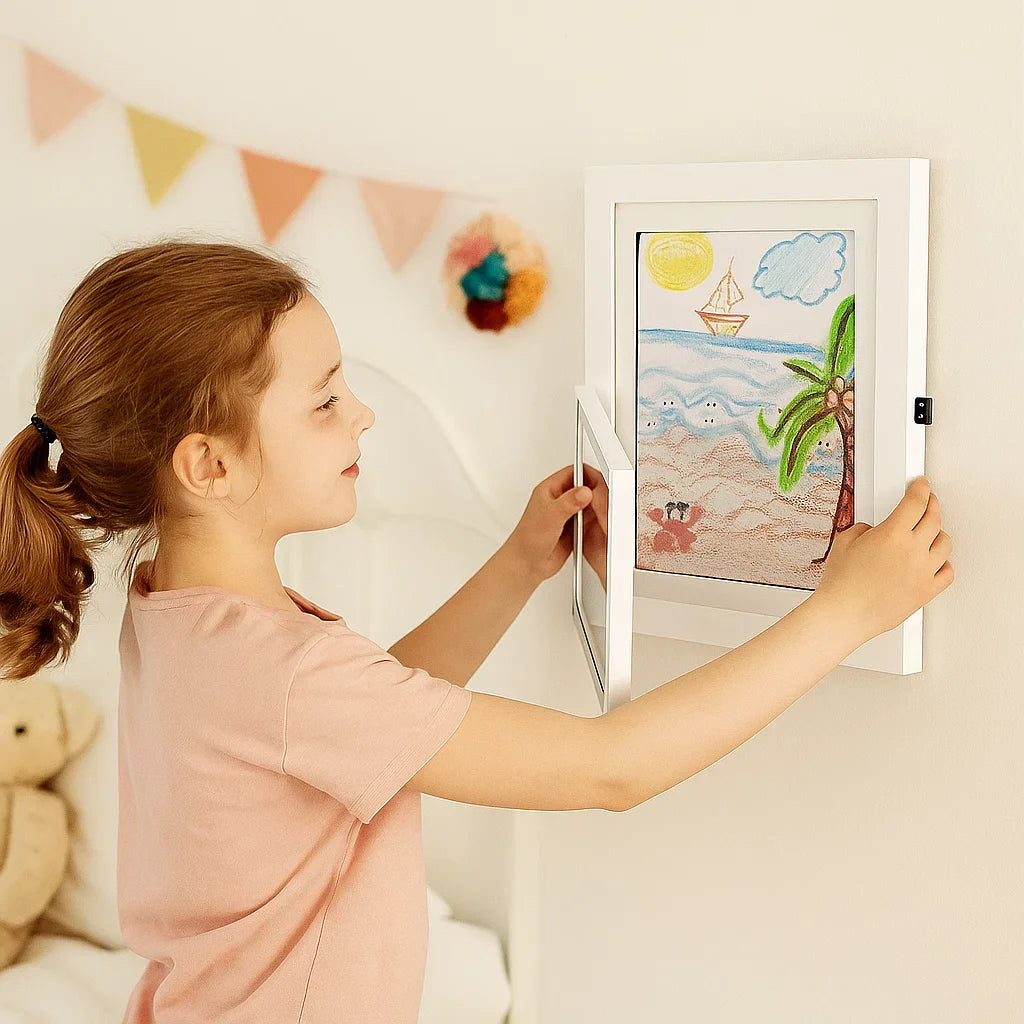 Ramka na zdjęcia dla dzieci | Otwierana ramka na zdjęcia z miejscem do przechowywania rysunków i kreatywnych projektów