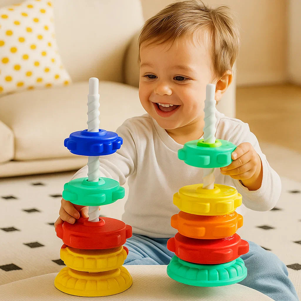 Zabawka tęczowa wieża obrotowa i kolorowa