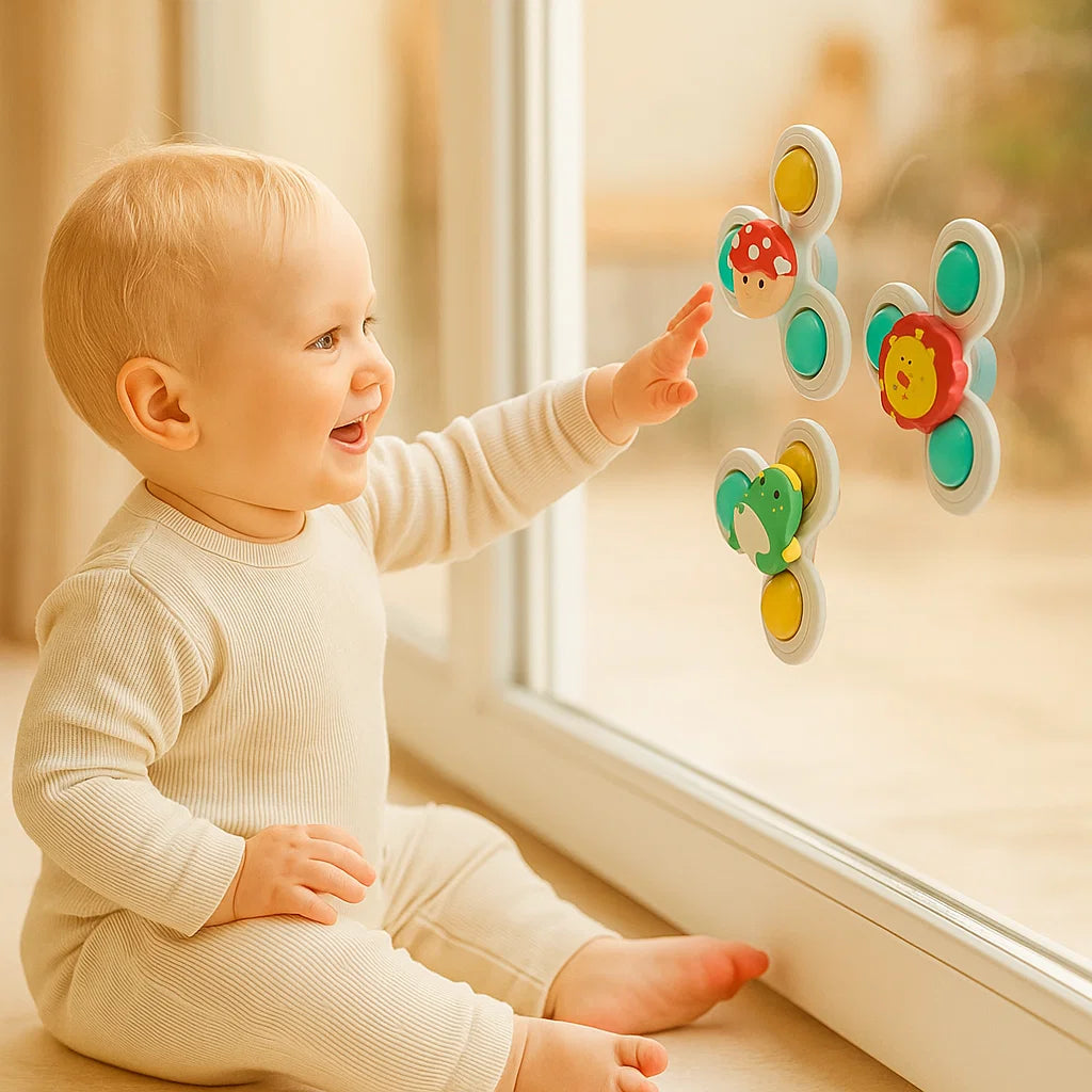 Uroczy zestaw 3 zabawek obrotowych z przyssawką dla niemowląt