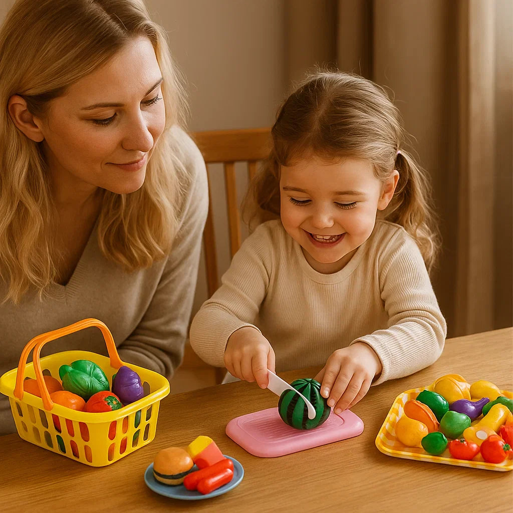 Zestaw do krojenia owoców | Zabawka edukacyjna dla dzieci z koszem i realistycznymi warzywami do odgrywania ról
