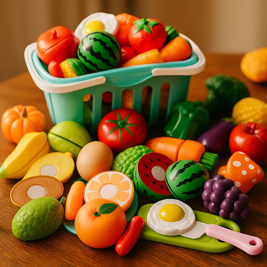 Zestaw do krojenia owoców | Zabawka edukacyjna dla dzieci z koszem i realistycznymi warzywami do odgrywania ról