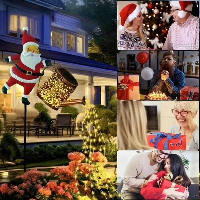 Konewka Świętego Mikołaja z lampkami solarnymi i wbitym stojakiem