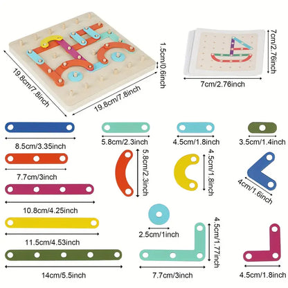 Puzzle Montessori z kołkami dla dzieci ⎜ Kreatywna zabawka do dopasowywania kształtów z literami i cyframi do nauki wczesnej.
