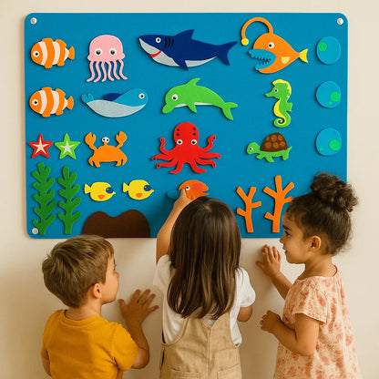 Filcowa plansza dla dzieci | Edukacyjny zestaw diy do nauki zwierząt , wyobraźni i zabawy w opowiadanie historii