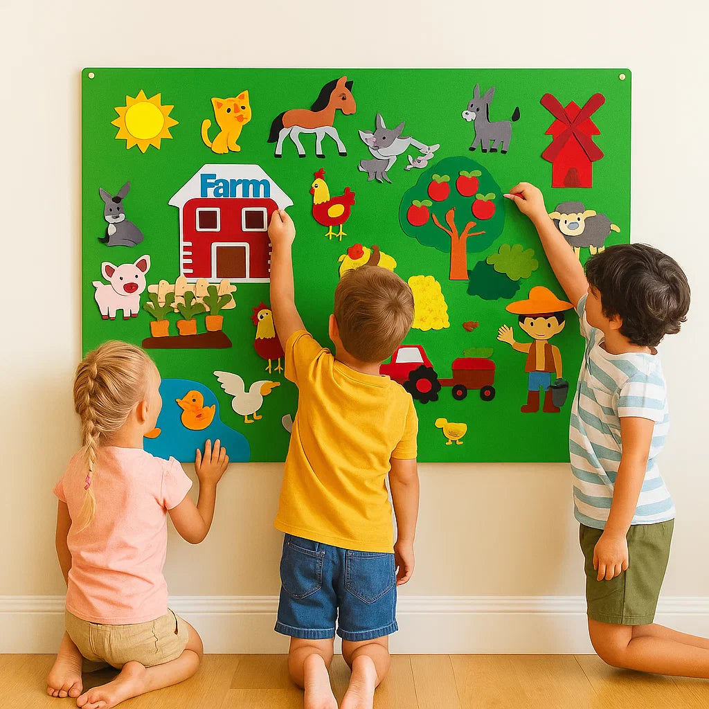 Filcowa plansza dla dzieci | Edukacyjny zestaw diy do nauki zwierząt , wyobraźni i zabawy w opowiadanie historii