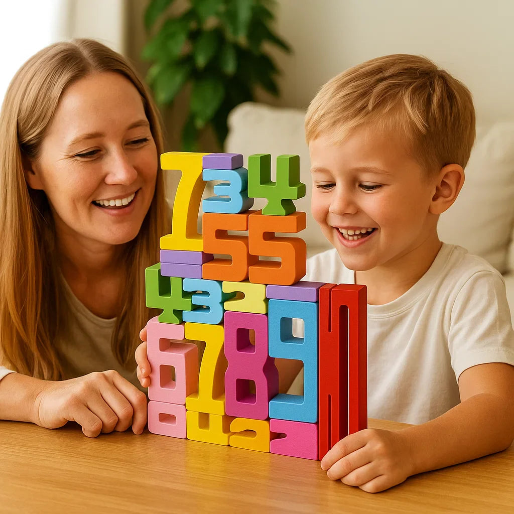 Drewniane klocki numeryczne dla dzieci | Kolorowa zabawka do układania w stosy do liczenia , logiki i wczesnej nauki matematyki