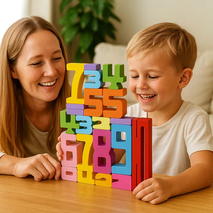 Drewniane klocki numeryczne dla dzieci | Kolorowa zabawka do układania w stosy do liczenia , logiki i wczesnej nauki matematyki