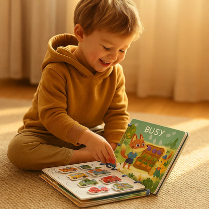 Książka edukacyjna dla maluchów ⎜ Interaktywna książka z naklejkami wielokrotnego użytku do wczesnej nauki i zabawy