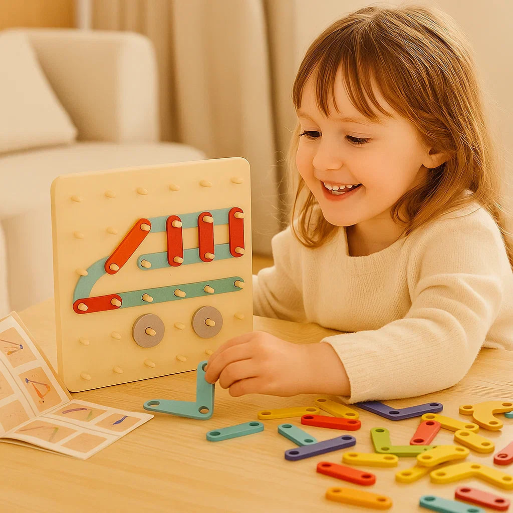 Puzzle Montessori z kołkami dla dzieci ⎜ Kreatywna zabawka do dopasowywania kształtów z literami i cyframi do nauki wczesnej.