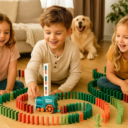 Zabawka kolejowa domino dla dzieci | Automatyczne układanie torów ze światłami i dźwiękiem dla kreatywnej zabawy edukacyjnej