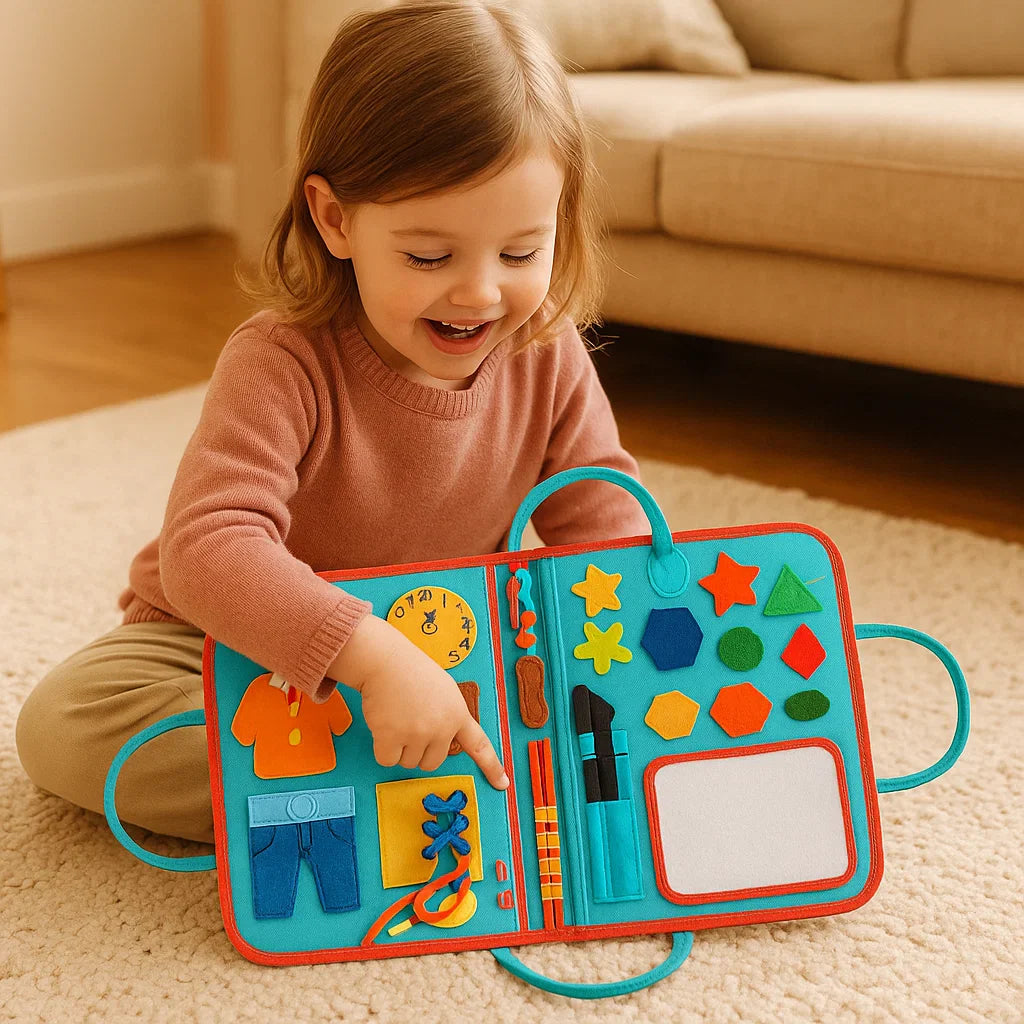 Tablica aktywności Montessori dla maluchów ⎜ Filcowa książka do nauki liczb, liter i umiejętności motorycznych