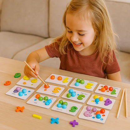 Puzzle matematyczne Montessori dla dzieci ⎜ Edukacyjna gra w dopasowywanie koralików do rozpoznawania liczb i umiejętności liczenia.