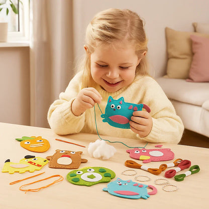 Diy zestaw do szycia filcowych zwierzątek dla dzieci | Zabawny zestaw rzemieślniczy do koordynacji ręka - oko i kreatywnego rozwijania umiejętności