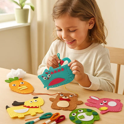 Diy zestaw do szycia filcowych zwierzątek dla dzieci | Zabawny zestaw rzemieślniczy do koordynacji ręka - oko i kreatywnego rozwijania umiejętności