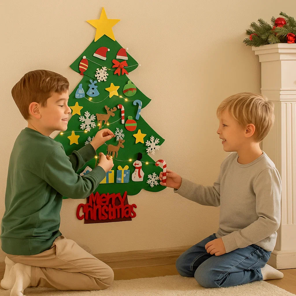 Diy filcowa choinka dla dzieci | Bezpieczna dekoracja ścienna ze zdejmowanymi ozdobami do świątecznej zabawy