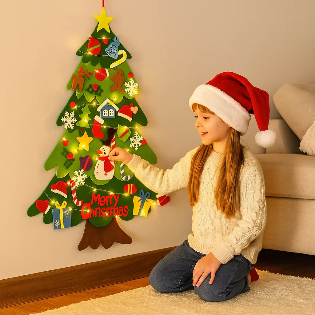 Diy filcowa choinka dla dzieci | Bezpieczna dekoracja ścienna ze zdejmowanymi ozdobami do świątecznej zabawy
