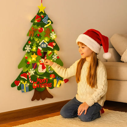 Diy filcowa choinka dla dzieci | Bezpieczna dekoracja ścienna ze zdejmowanymi ozdobami do świątecznej zabawy