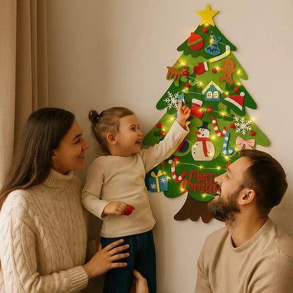 Diy filcowa choinka dla dzieci | Bezpieczna dekoracja ścienna ze zdejmowanymi ozdobami do świątecznej zabawy