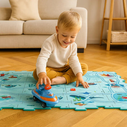 Mata do zabawy z torami dla dzieci ⎜ Interaktywna gra na podłodze z łączonymi drogami dla wyobraźni w wyścigach