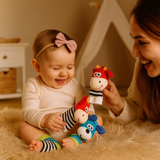 Zestaw grzechotek i skarpetek dla niemowląt | Kolorowe zabawki sensoryczne do wczesnej nauki i rozwoju umiejętności motorycznych