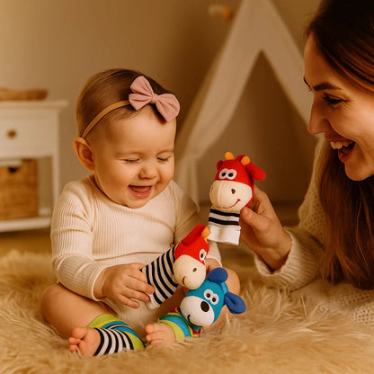 Zestaw grzechotek i skarpetek dla niemowląt | Kolorowe zabawki sensoryczne do wczesnej nauki i rozwoju umiejętności motorycznych