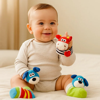 Zestaw grzechotek i skarpetek dla niemowląt | Kolorowe zabawki sensoryczne do wczesnej nauki i rozwoju umiejętności motorycznych