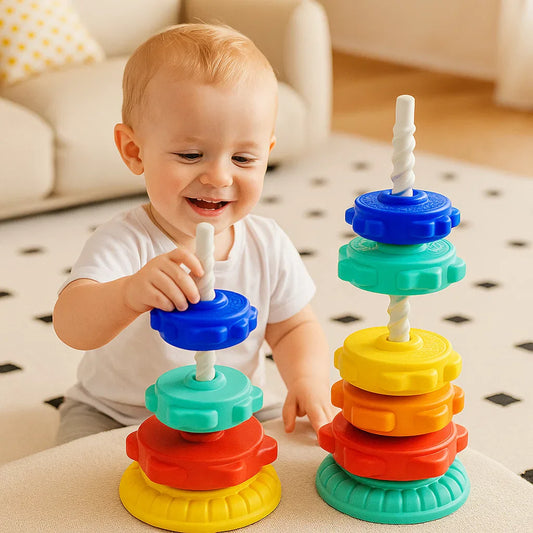 Zabawka tęczowa wieża obrotowa i kolorowa