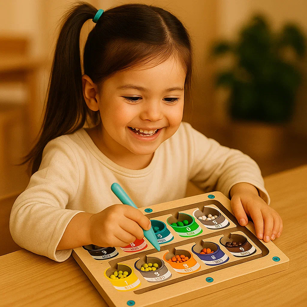 Drewniana magnetyczna tablica do liczenia | Gra w sortowanie kolorów z długopisem do wczesnej nauki i umiejętności motorycznych