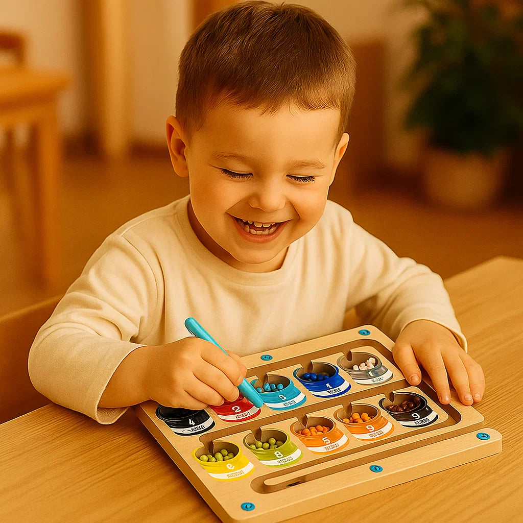Drewniana magnetyczna tablica do liczenia | Gra w sortowanie kolorów z długopisem do wczesnej nauki i umiejętności motorycznych
