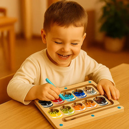 Drewniana magnetyczna tablica do liczenia | Gra w sortowanie kolorów z długopisem do wczesnej nauki i umiejętności motorycznych