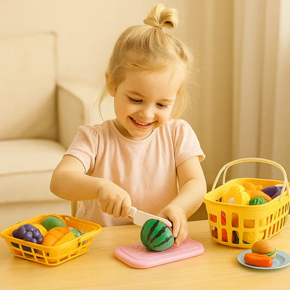 Zestaw do krojenia owoców | Zabawka edukacyjna dla dzieci z koszem i realistycznymi warzywami do odgrywania ról