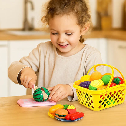 Zestaw do krojenia owoców | Zabawka edukacyjna dla dzieci z koszem i realistycznymi warzywami do odgrywania ról