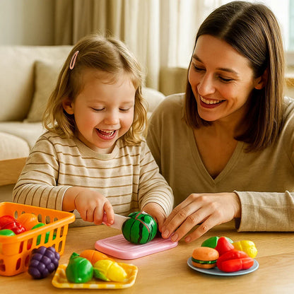 Zestaw do krojenia owoców | Zabawka edukacyjna dla dzieci z koszem i realistycznymi warzywami do odgrywania ról