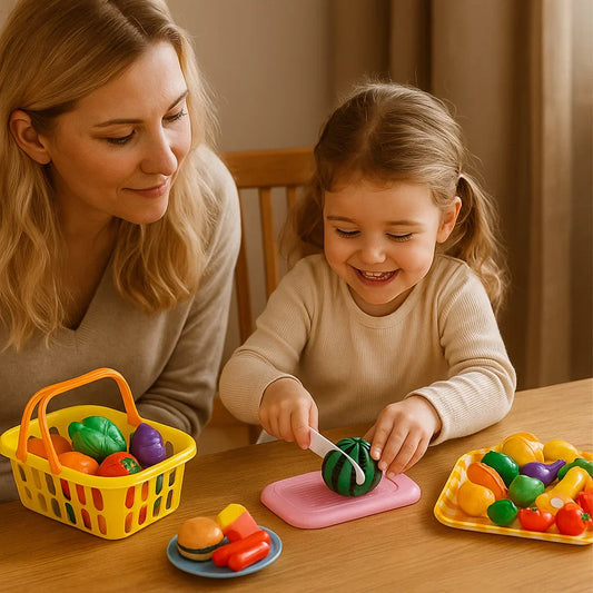 Zestaw do krojenia owoców | Zabawka edukacyjna dla dzieci z koszem i realistycznymi warzywami do odgrywania ról