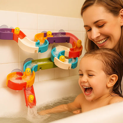 Zabawka do kąpieli ze zjeżdżalnią dla maluchów | Tor do samodzielnego montażu z przyssawkami i toczącymi się kaczkami do zabawy w kąpieli